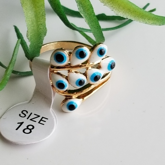 Evil Eye Protection Fashion White Ring size 8 New - Picture 4 of 4